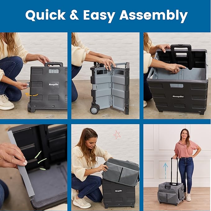 ECR4Kids Universal Rolling Cart with Canvas Organizer Bag, Mobile Storage, Dark Grey/Grey