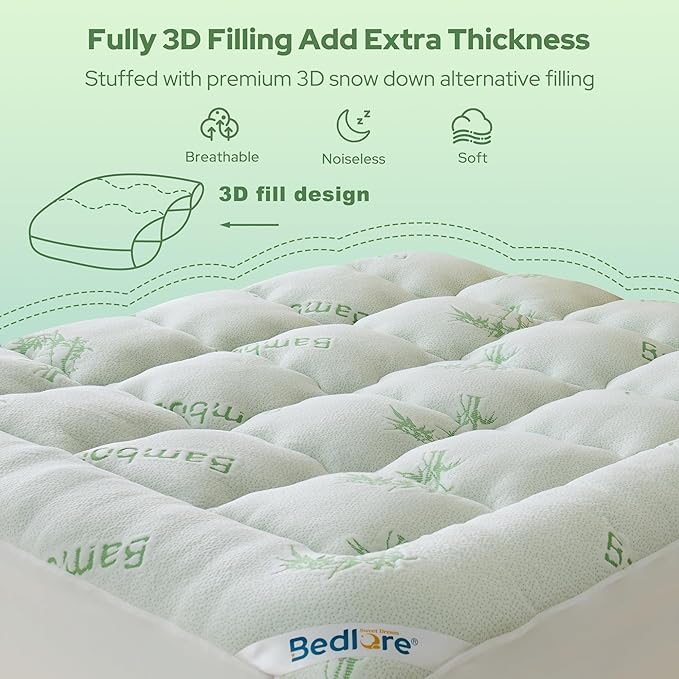 BEDLORE Twin XL Mattress Topper Viscose Derived from Bamboo, Thick Pillow Top - Image 5