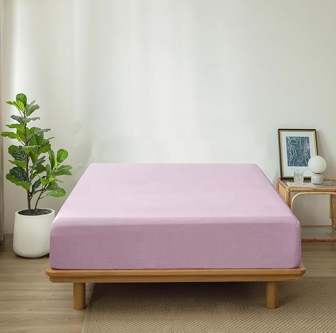 MooMee Fitted Bottom Sheet Only 100% Washed Cotton Linen Like Textured - Image 2
