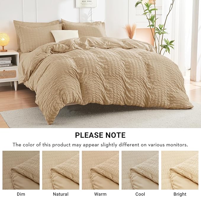 HYMOKEGE Khaki King Size Comforter Set Seersucker 7 Pieces, All Season Luxury - Image 6