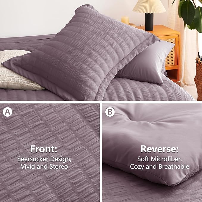CozyLux King Size Comforter Set Dusty Purple Seersucker 7 Pieces Bed in a Bag - Image 4