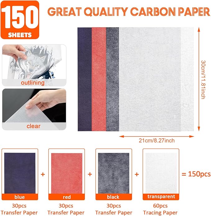 psler Carbon Paper Tracing Paper for Tracing I 90PCS Graphite Transfer-Paper and 60PCS Tracing-Paper - Graphite Paper Carbon Copy Paper for Wood,Craft,Canvas DIY A4 Size 8.5 X 11 Inch