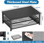 OPNICE Computer Monitor Stand Riser, Desk Organizer with Drawer, Laptop Stand, Office Desk Accessories & Workspace Desktop Organizers Storage for Office Supplies(Black)