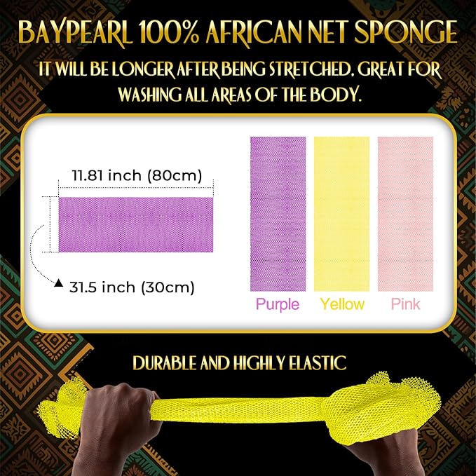 UJFQBH 3 Pieces African Bath Sponge African Net Long Net Bath Sponge - Image 3