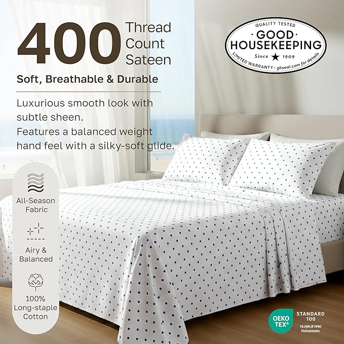 California Design Den Soft 100% Cotton King Sheet Set, 400 TC Good Housekeeping - Image 3