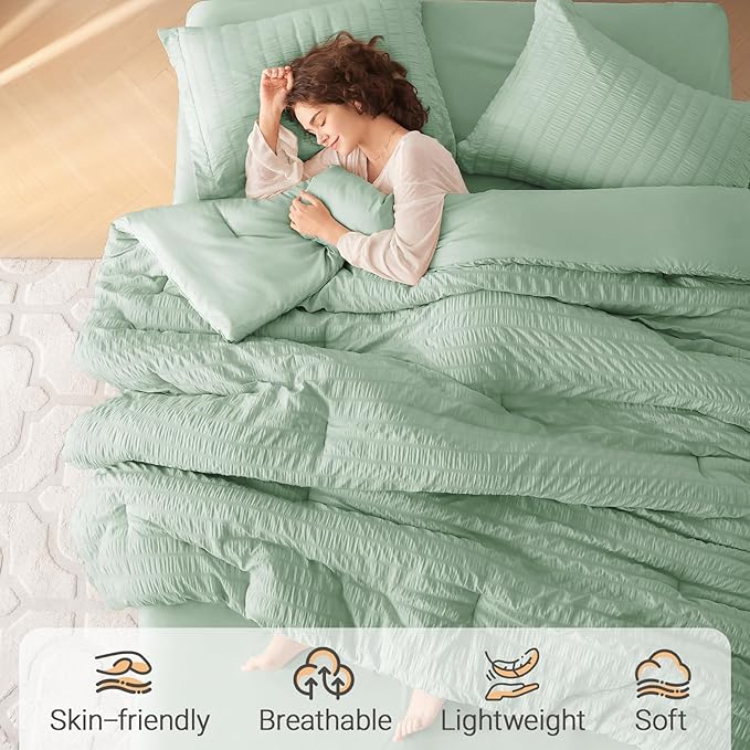 MUXHOMO 7 Pieces Full Comforter Set, Seersucker Bed in a Bag Full Size - Image 2