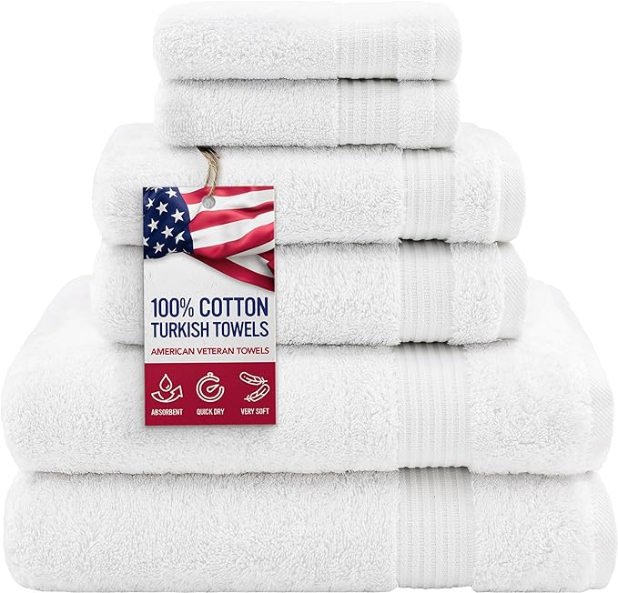 Hotel & Spa Quality Super Absorbent and Soft, 6 Piece Turkish Towel Set by AmericanVeteranTowel
