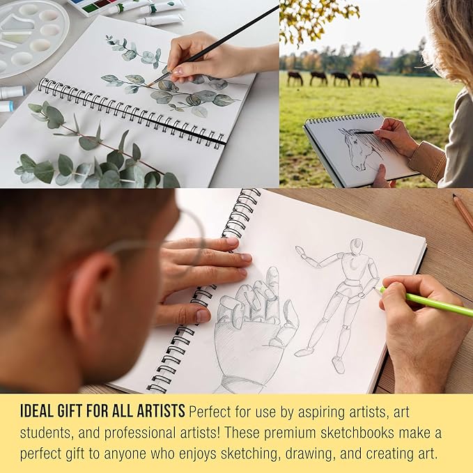 U.S. Art Supply 8.5" x 11" Premium Hardbound Sketch Book, 2 Pack, 80 Sheets Each, 70 lb (110gsm) - Hardcover Spiral Bound Artist Field, Small Sketch Pad, Acid-Free Drawing Pad - Adults, Students