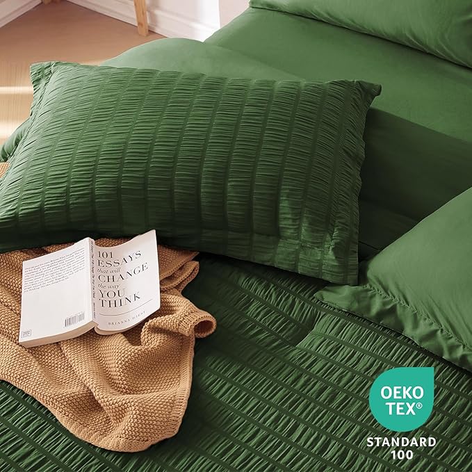 MUXHOMO 7 Pieces Full Comforter Set, Seersucker Bed in a Bag Full Size - Image 9