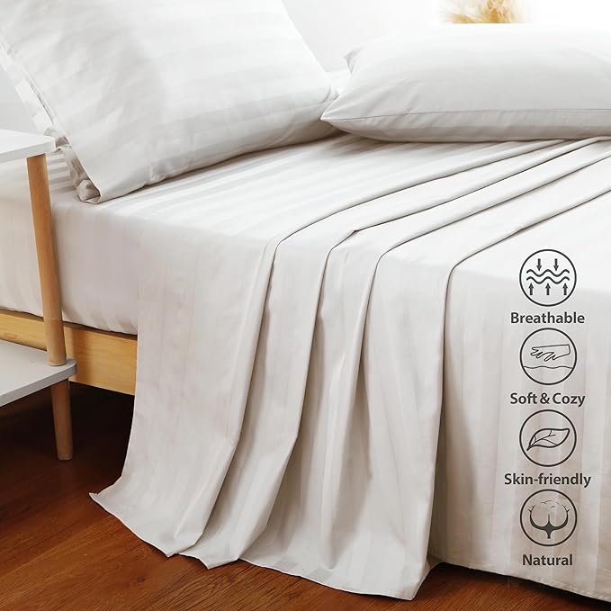 Flat Sheet Only TwinXL Size, 400 TC 100% Egyptian Cotton Flat Sheet Striped - Image 5