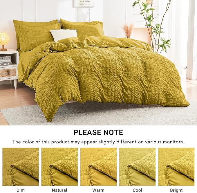 HYMOKEGE Mustard Yellow Queen Comforter Set Seersucker 7 Pieces, All Season - Image 5