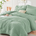 HYMOKEGE Sage Green California King Comforter Set Seersucker 7 Pieces, All by HYMOKEGE
