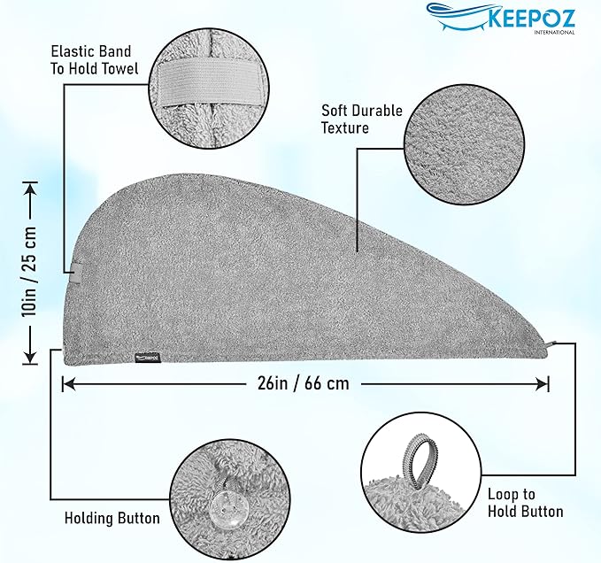KEEPOZ Hair Towel Wrap Quick Dry 100% Cotton Super Absorbent Turban Head Wrap - Image 2