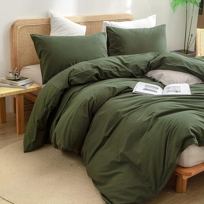 BESTOUCH Duvet Cover Set 100% Washed Cotton Linen Feel Super Soft Comfortable - Image 5