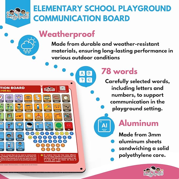 Weather-Proof Aluminum School Playground Communication Board for Autism - Outdoor Inclusive Communication Aid, Lightweight & Durable for Autism & Inclusive Play