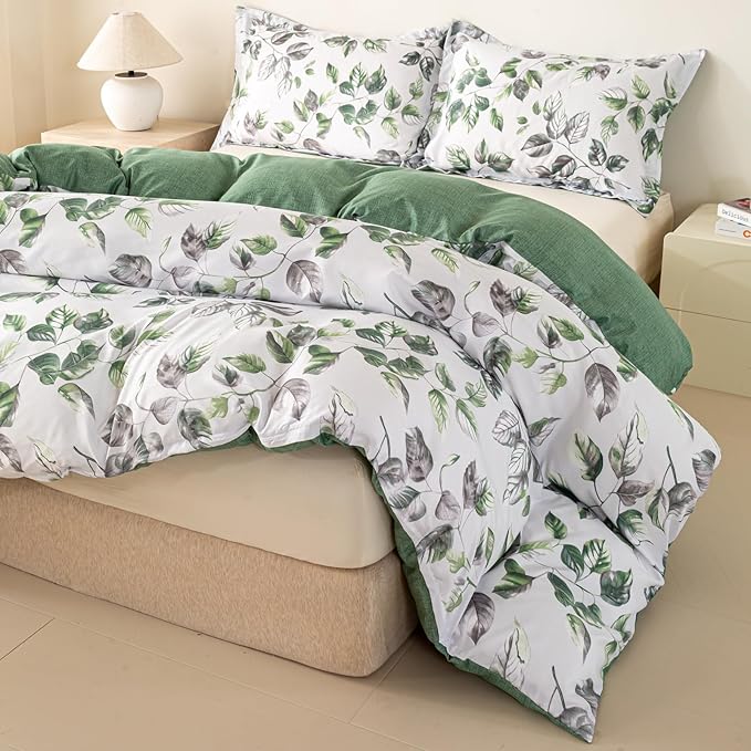 OAITE Duvet Cover King Size, Reversible Leaf White Duvet Cover Set - Image 3
