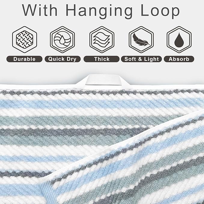 100% Cotton Blue Striped Luxury 6 Piece Towel Set, Quick Dry & Highly Absorbent - Image 2