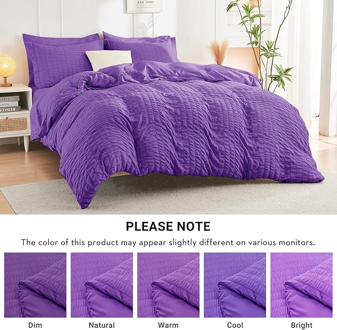 HYMOKEGE Bright Purple Queen Comforter Set Seersucker 7 Pieces, All Season - Image 6