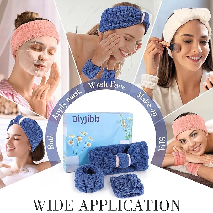 DiyJibb 9 Pcs Spa Headband for Washing Face, Skincare Headband and Wristband Set - Image 4