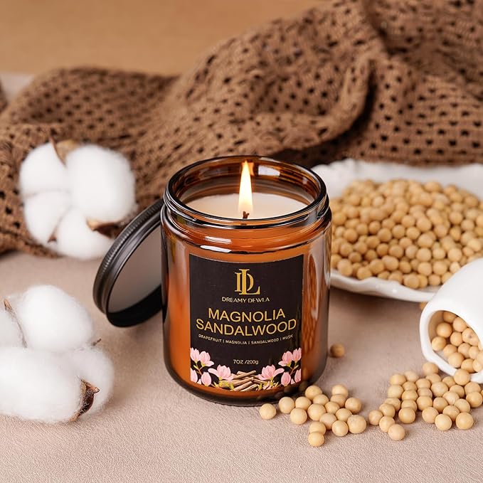 Magnolia & Sandalwood Scented Candles, Soy Candle - Image 3