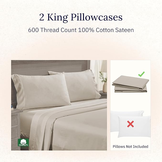 California Design Den Premium King Size Pillowcases Set of 2-600 Thread Count - Image 4