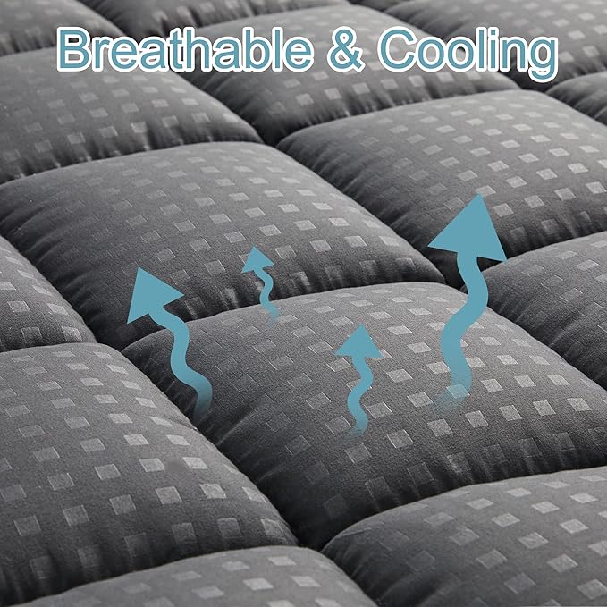 HYLEORY King Mattress Pad Quilted Fitted Mattress Protector Cooling Pillow Top - Image 2