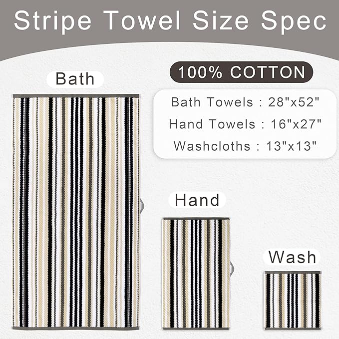 VOOVA & MOVAS Quick Dry Soft Absorbent Black Striped Towel Set - Image 2