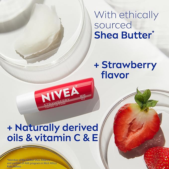 NIVEA Strawberry Lip Care, Nourishing Oils and Vitamin C & E, 3-in-1 Moisture - Image 8