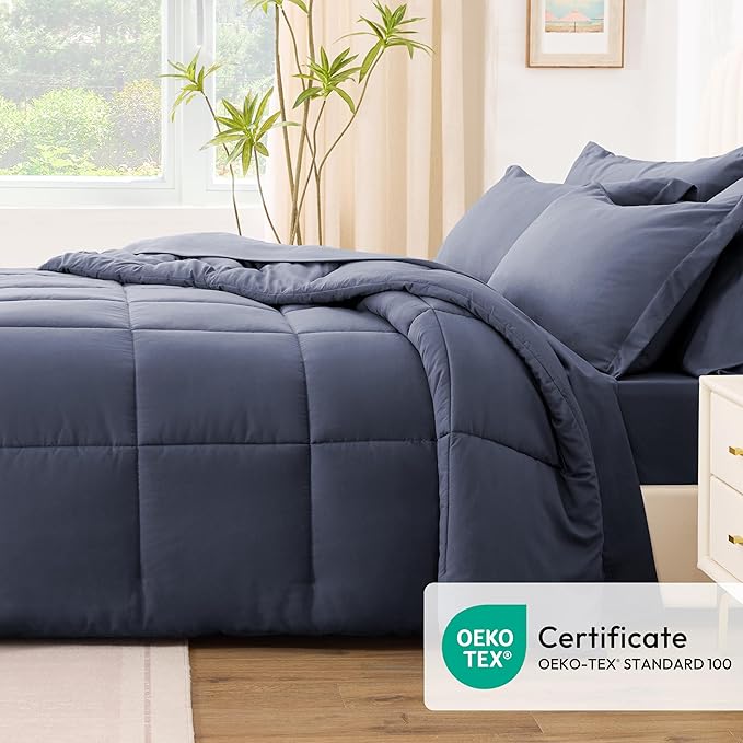 Love's cabin Twin Comforter Set Indigo Blue, 5 Pieces Twin Bed in a Bag - Image 5