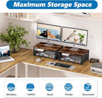 OPNICE Wood Computer Monitor Stand Riser, Desk Organizer with Drawer, Laptop Stand, Office Desk Accessories & Workspace Desktop Organizers Storage for Office Supplies(Brown)