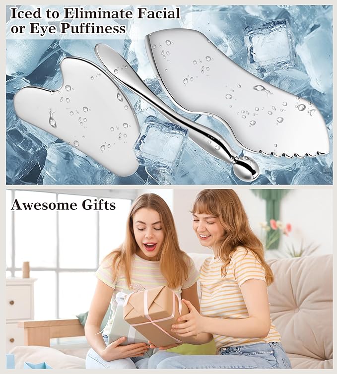 Gua Sha Facial Tools, 3 in 1 Stainless Steel Metal Guasha & Eye Cream - Image 7