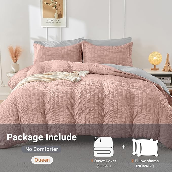 HYMOKEGE Rose Gold/Light Grey Duvet Cover King Size, Ultra Soft 3-Piece - Image 4