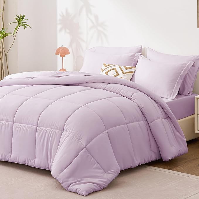 Love's cabin Twin Comforter Set Light Purple, 5 Pieces Twin Bed in a Bag - Image 2