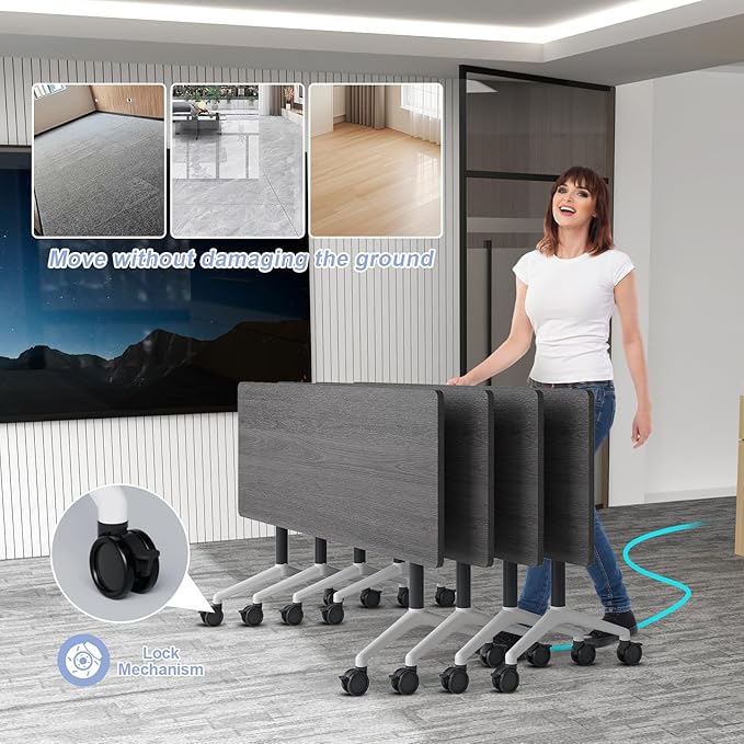 Conference Table Flip Top Mobile Conference Room Tables,Folding Conference Table with Wheels,Large Meeting Training Seminar Table Saving Space for Office Classroom(10C,47.2'')