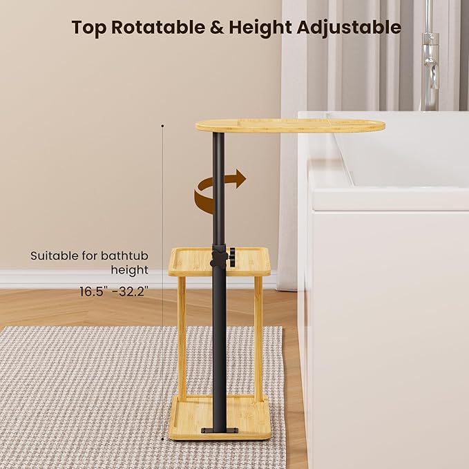 Bathtub Tray Table, Freestanding Bath Side Table Tub Tray Caddy, 3 Layer Bamboo - Image 6