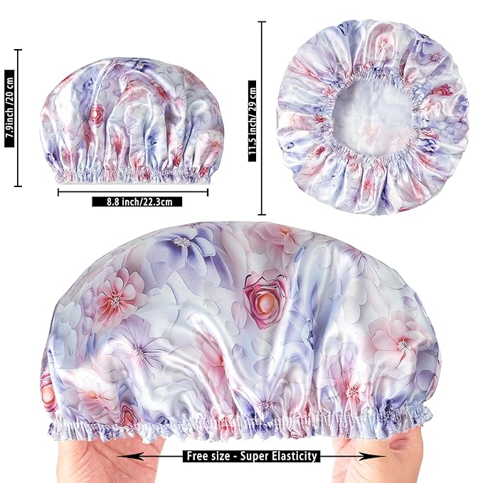 4 PCS Shower Caps for Women, Printing Bath Caps, Double Layers Shower Cap - Image 4