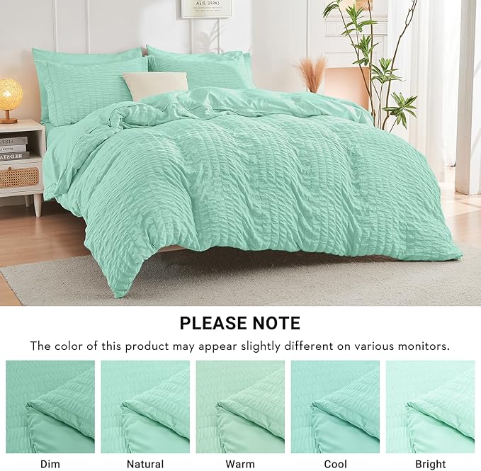 HYMOKEGE Mint Green Queen Comforter Set Seersucker 7 Pieces, All Season Luxury - Image 5