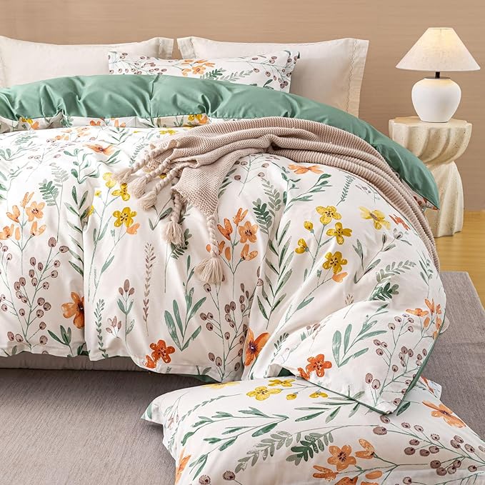 OAITE Duvet Cover Set Twin Size Floral Pattern Ultra Soft 100% Cotton Duvet - Image 2