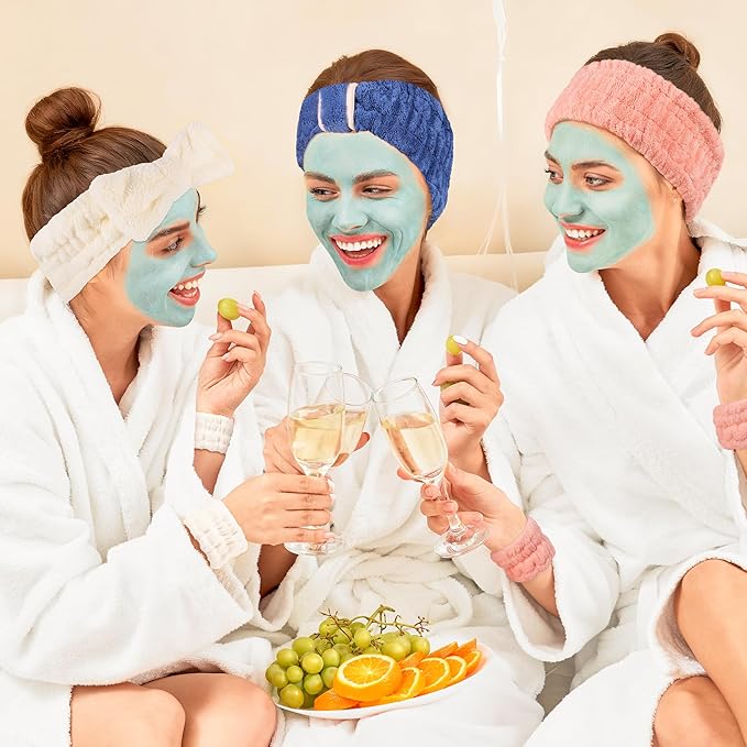 DiyJibb 9 Pcs Spa Headband for Washing Face, Skincare Headband and Wristband Set - Image 3