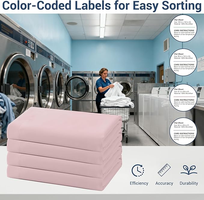 Bulk King Flat Sheets Only, 6 Pack Quick Sort Top Bed Sheet, Color-Coded Label - Image 4