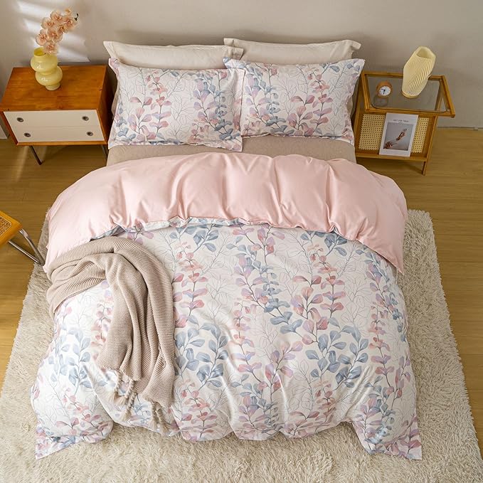 OAITE Duvet Cover Set Queen Size Floral Pattern Ultra Soft 100% Cotton Duvet - Image 4