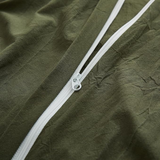 LOVQUE Olive Green Duvet Cover Full Size, 100% Washed Cotton Linen Like Bedding - Image 4