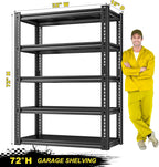 REIBII Garage Shelving Load 2000 LBS, Adjustable 5-Tier Storage Shelves, Metal Shelving Units and Storage Rack Shelf for Garage, Basement, Kitchen, 32" W x 17" D x 72" H, Black, 2PC