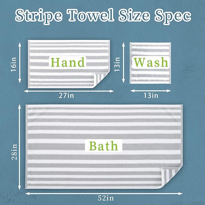 Waffle Bath Towels, Striped Bath Towels - Image 4