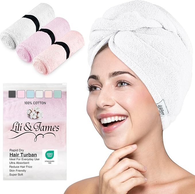 Cotton Hair Towel Wrap for Women/Kids | Quick Dry, Soft & Absorbent 420 GSM by LiliJames