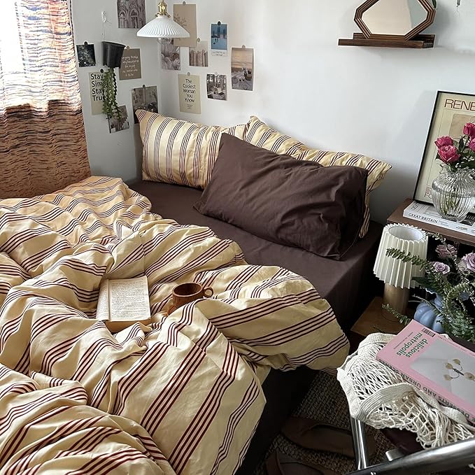 mixinni Retro Striped Duvet Cover Set Twin - Image 2