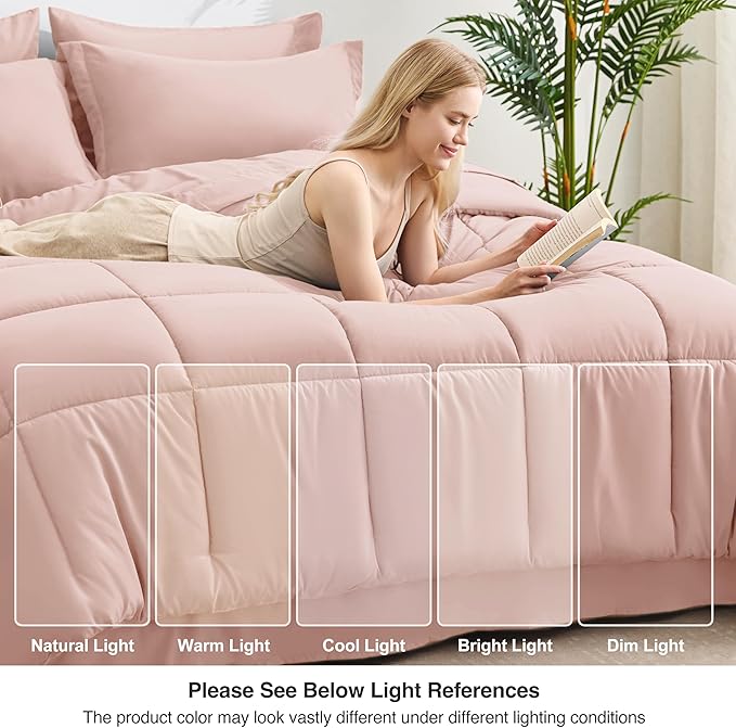 Love's cabin Queen Comforter Set Blush Pink, 7 Pieces Queen Bed in a Bag - Image 7