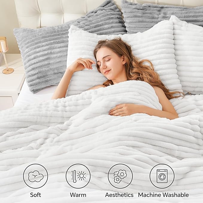 BEDELITE Fleece California King Comforter Set -Super Soft & Warm Fluffy Bright - Image 3