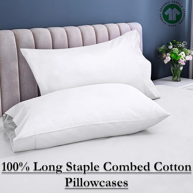 Royale Linens White Cotton Pillow Cases Queen Size Set of 12 - Image 5