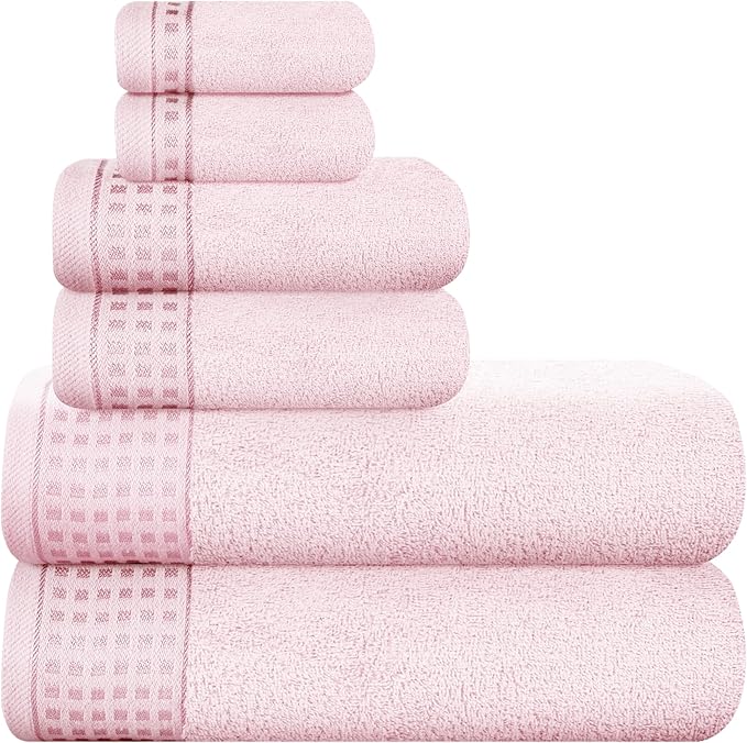 GLAMBURG 100% Cotton Ultra Soft 6 Pack Towel Set, Contains 2 Bath Towels 28x55 by GLAMBURG